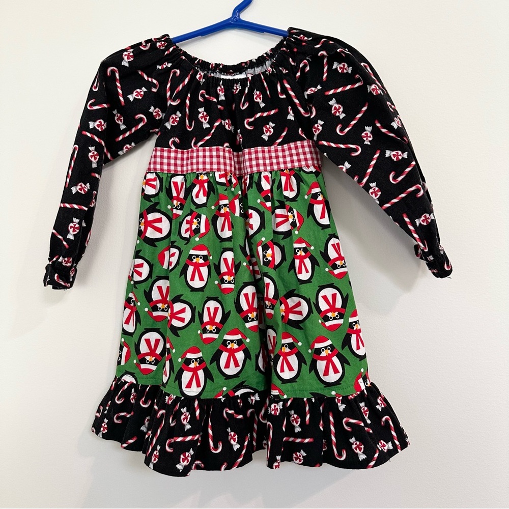 Beary Basics 2T Christmas Holiday Candy Cane Dress with Penguins